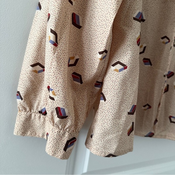 Vintage 80s Personal Beige Geometric Pattern Blouse Long Sleeves Women’s Size 12 - Picture 6 of 16